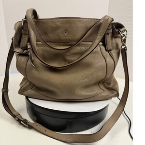 Kate Spade New York Taupe Pebbled Leather Satchel Crossbody Bag Striped Lining